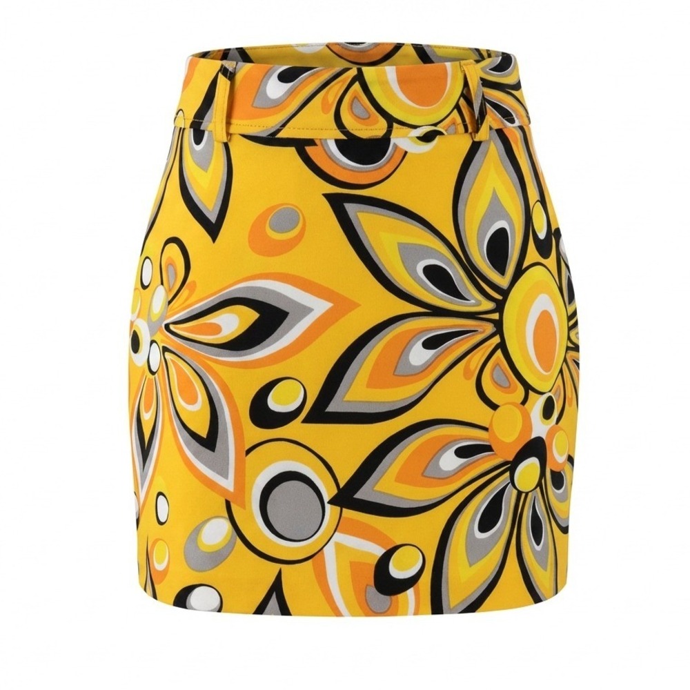 Loudmouth Ladies Size 2 Yellow Black Retro Mod Floral Golf Skort Resort Wear